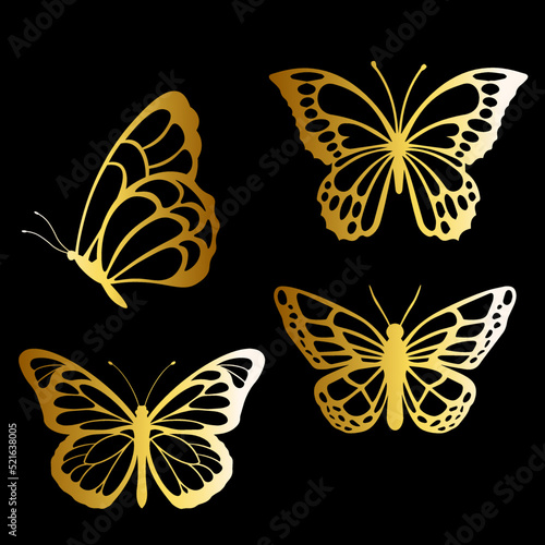 Collection of shiny gold butterfly vector