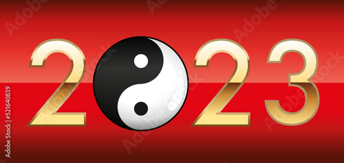 Nouvelle année 2023 sous le signe du yin yang, symbole de la philosophie chinoise et de la complémentarité.