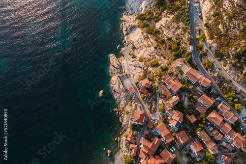 Aerial view of Pomonte, a small town along the coast facing the Mediterranean Sea, Elba Island, Tuscany, Italy. photo