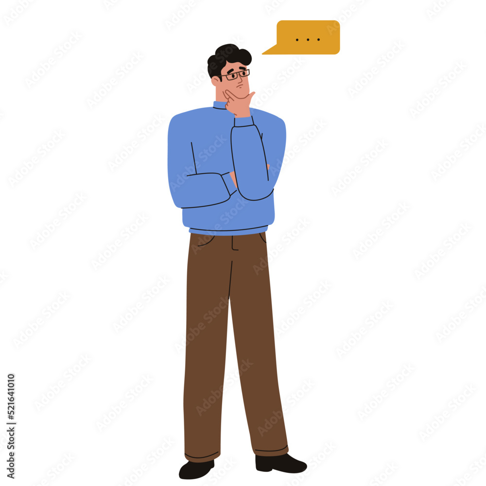 Thinking young man. Pensive mood. Thought bubble. Flat vector illustration. Thinking young man. Pensive mood. Thought bubble. Flat vector illustration.