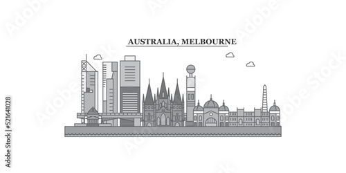 Australia, Melbourne city skyline isolated vector illustration, icons