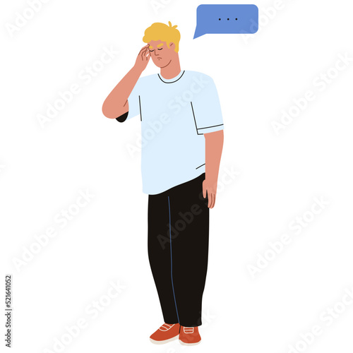 Man with a thoughtful expression. Confused, doubtful person. Contemplation. Thinking man. Flat vector illustration.