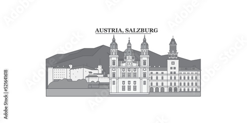 Austria, Salzburg city skyline isolated vector illustration, icons