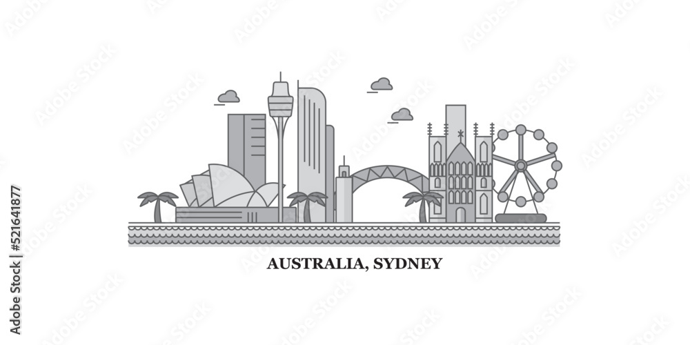 Australia, Sydney City city skyline isolated vector illustration, icons