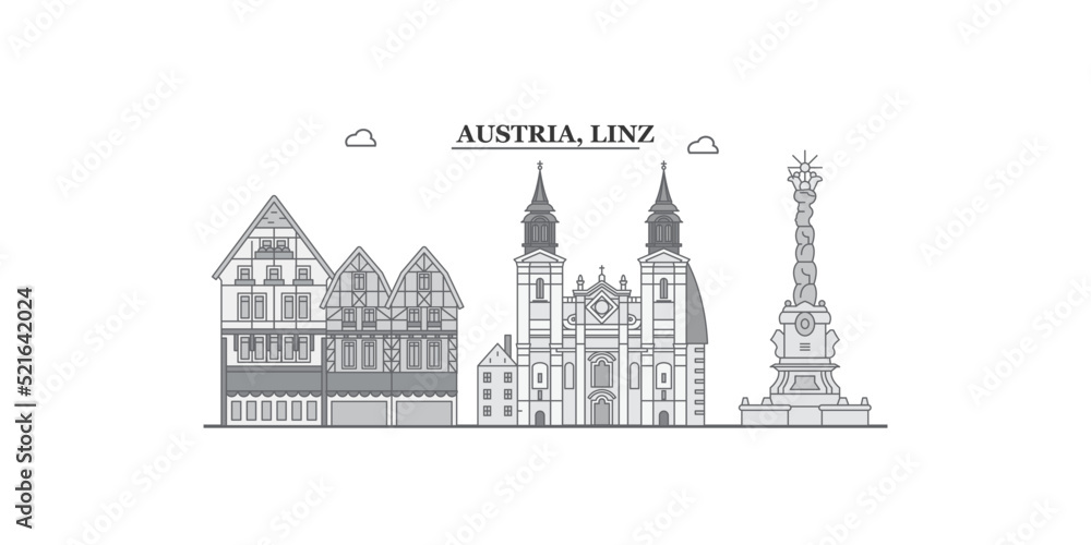 Austria, Linz city skyline isolated vector illustration, icons