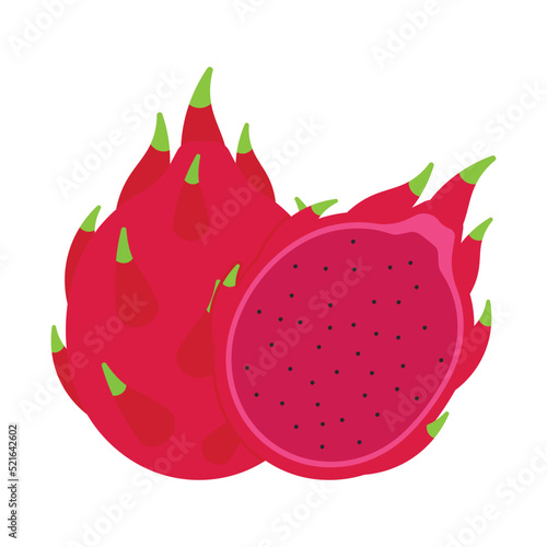 Flat Red Dragon Fruit Slice Hand Drawn Fruits Icon Clipart Vector Illustration