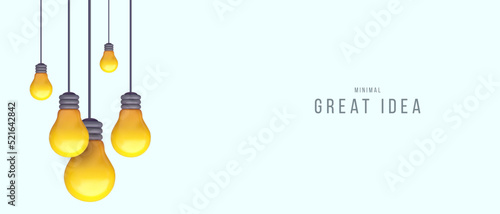Group of hanging light bulbs isolated on white background. 3d realistic vector illustration in minimal modern cartoon style. Creative glossy plastic concept design. Decorative trendy banner.