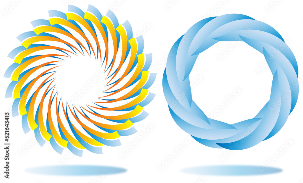 Obraz premium Abstract Image. The illustrations and clipart. 2 floating Circles in gradient-blue color and gradient-yellow in white background.
