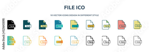 file ico icon in 18 different styles such as thin line, thick line, two color, glyph, colorful, lineal color, detailed, stroke and gradient. set of file ico vector for web, mobile, ui