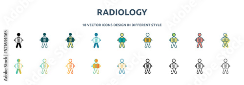 radiology icon in 18 different styles such as thin line, thick line, two color, glyph, colorful, lineal color, detailed, stroke and gradient. set of radiology vector for web, mobile, ui