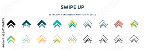 swipe up icon in 18 different styles such as thin line, thick line, two color, glyph, colorful, lineal color, detailed, stroke and gradient. set of swipe up vector for web, mobile, ui