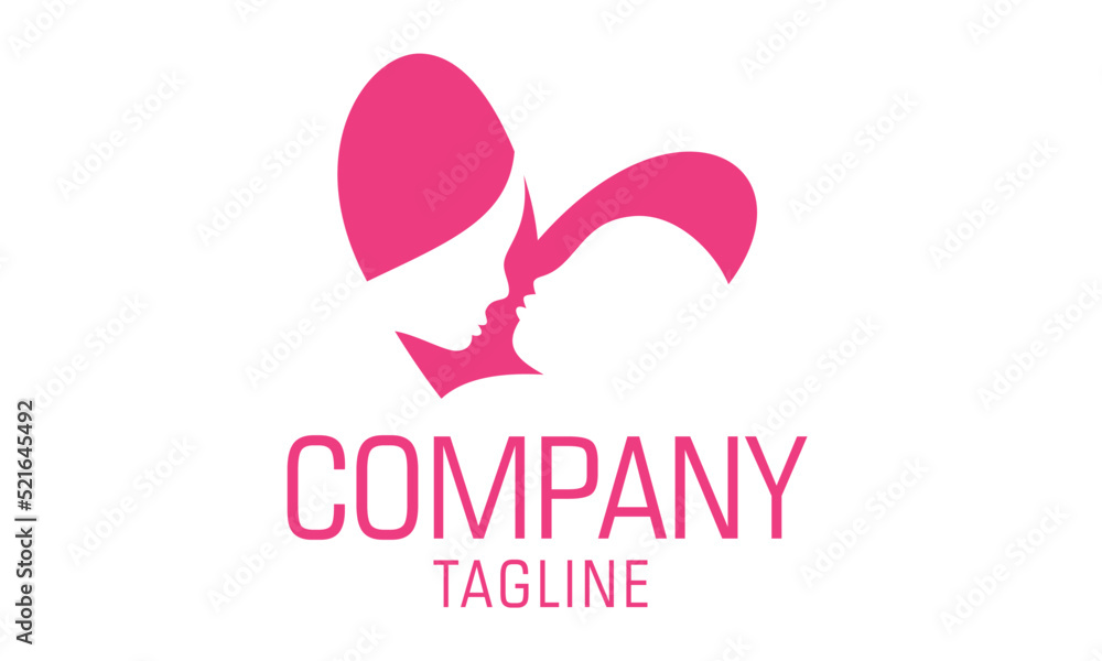 Pink Color Love Negative Space Mother and Son Logo Design Pink Color Love Negative Space Mother and Son Logo Design