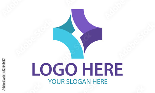 Blue and Purple Color Cross Negative Space Electric Logo Design