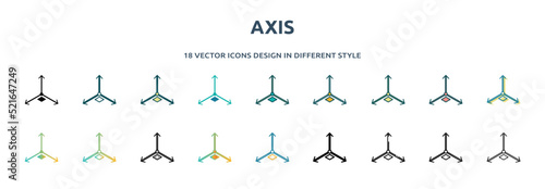 axis icon in 18 different styles such as thin line, thick line, two color, glyph, colorful, lineal color, detailed, stroke and gradient. set of axis vector for web, mobile, ui