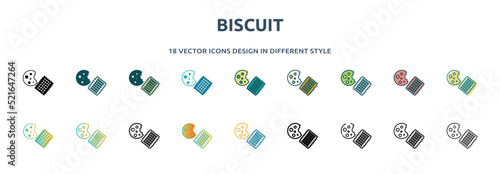 biscuit icon in 18 different styles such as thin line, thick line, two color, glyph, colorful, lineal color, detailed, stroke and gradient. set of biscuit vector for web, mobile, ui