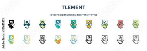 tlement icon in 18 different styles such as thin line, thick line, two color, glyph, colorful, lineal color, detailed, stroke and gradient. set of tlement vector for web, mobile, ui