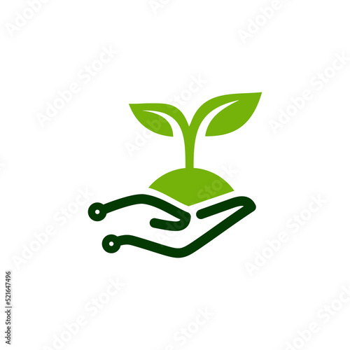 techno eco plant logo vector stock illustration