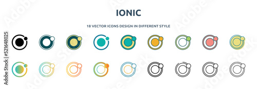 ionic icon in 18 different styles such as thin line, thick line, two color, glyph, colorful, lineal color, detailed, stroke and gradient. set of ionic vector for web, mobile, ui