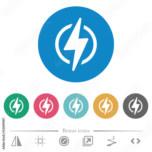 Lightning in circle outline flat round icons