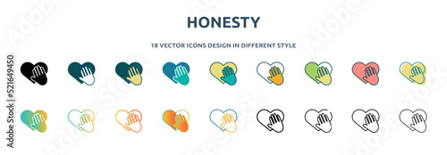honesty icon in 18 different styles such as thin line, thick line, two color, glyph, colorful, lineal color, detailed, stroke and gradient. set of honesty vector for web, mobile, ui