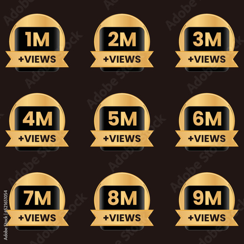 youtube 1 million views celebration banner design, 1m views to 9m views badge