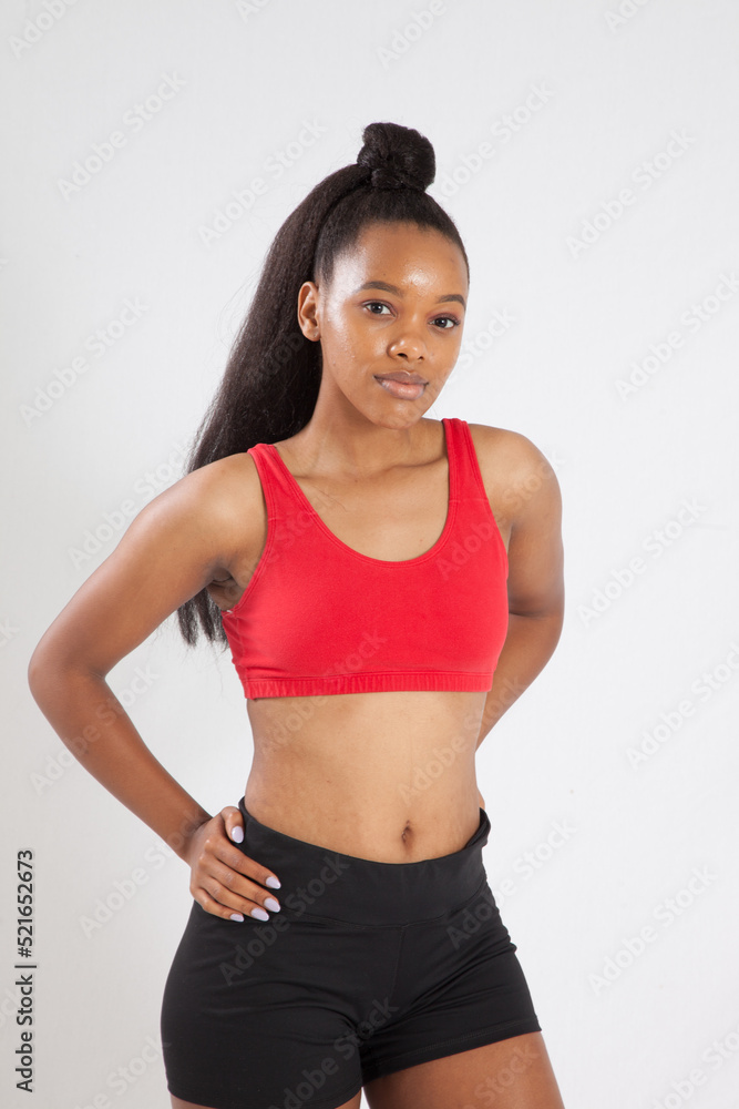 Pretty woman in an exercise outfit Pretty woman in an exercise outfit