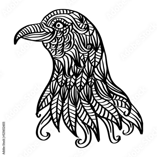 Hand drawn of eagle head in zentangle style
