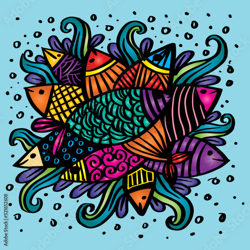 Fishes doodle ornament decorative illustration