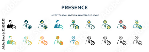 Quadro em tela presence icon in 18 different styles such as thin line, thick line, two color, glyph, colorful, lineal color, detailed, stroke and gradient