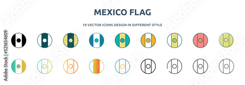 mexico flag icon in 18 different styles such as thin line, thick line, two color, glyph, colorful, lineal color, detailed, stroke and gradient. set of mexico flag vector for web, mobile, ui
