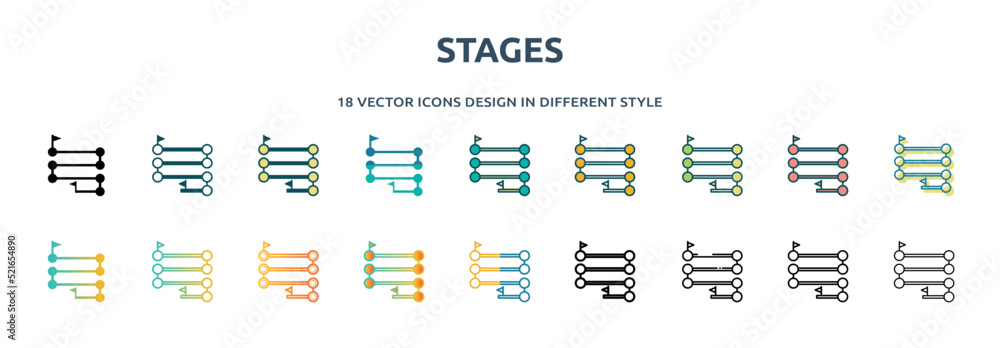 stages icon in 18 different styles such as thin line, thick line, two ...