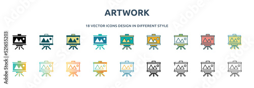 artwork icon in 18 different styles such as thin line, thick line, two color, glyph, colorful, lineal color, detailed, stroke and gradient. set of artwork vector for web, mobile, ui photo