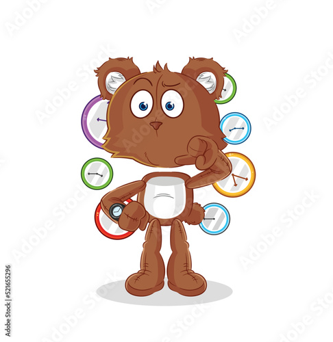 bear with wristwatch cartoon. cartoon mascot vector