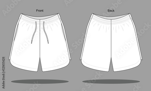 Blank White Shorts Pants Running Template On Gray Background.Front And Back View, Vector File.