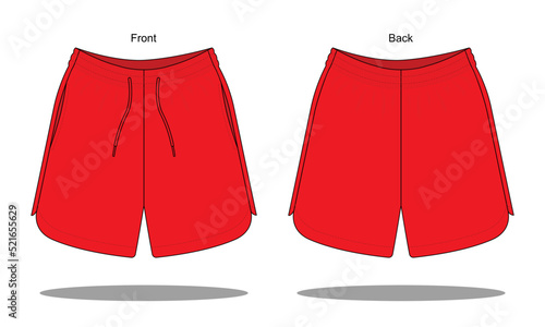 Blank Red Shorts Pants Running Template On White Background.Front And Back View, Vector File.