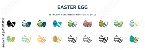 easter egg icon in 18 different styles such as thin line, thick line, two color, glyph, colorful, lineal color, detailed, stroke and gradient. set of easter egg vector for web, mobile, ui