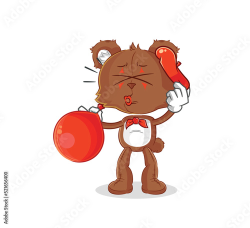 bear pantomime blowing balloon. cartoon mascot vector