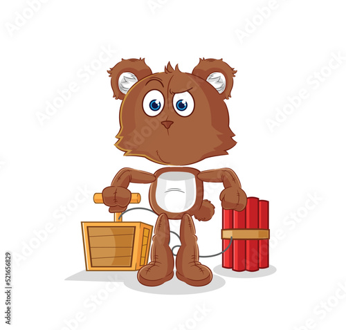 Fotografie bear holding dynamite detonator. cartoon mascot vector