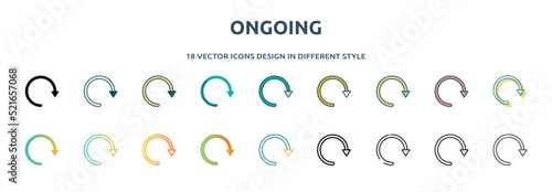 ongoing icon in 18 different styles such as thin line, thick line, two color, glyph, colorful, lineal color, detailed, stroke and gradient. set of ongoing vector for web, mobile, ui