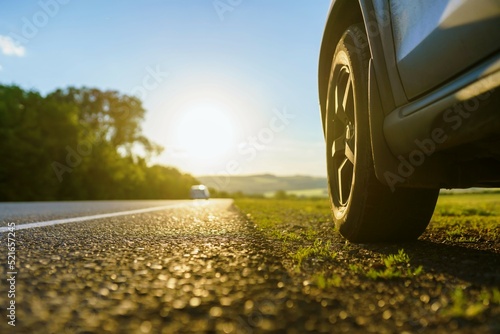 Car tyre on the road side  photo