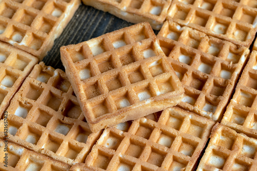 soft sweet waffles on the table, close up soft sweet waffles on the table, close up