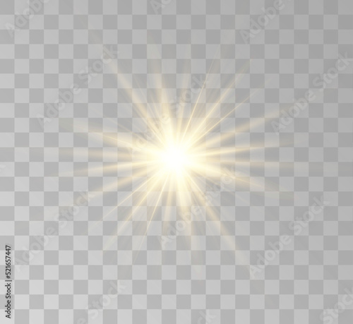 A series of transparent vector effects. Easy replacement of EPS10 lights.Set of golden glowing lights effects isolated on transparent background. Solar flare with beams and spotlight. Glow effect. Sta