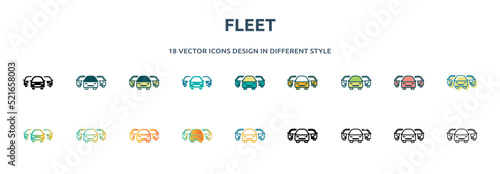 fleet icon in 18 different styles such as thin line, thick line, two color, glyph, colorful, lineal color, detailed, stroke and gradient. set of fleet vector for web, mobile, ui