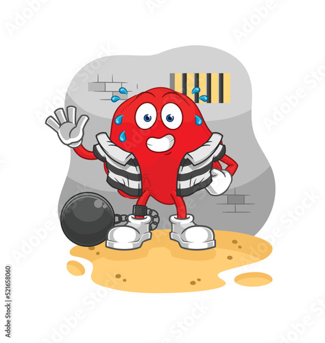 red cloth criminal in jail. cartoon character