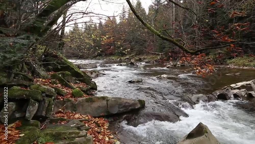A magical river in the mountains, an autumn river, an autumn forest,a river in the mountains