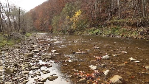 A magical river in the mountains, an autumn river, an autumn forest,a river in the mountains