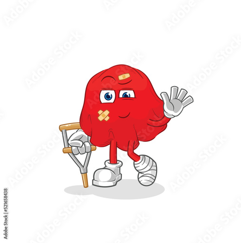 red cloth sick with limping stick. cartoon mascot vector