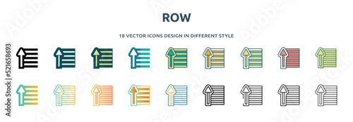 row icon in 18 different styles such as thin line, thick line, two color, glyph, colorful, lineal color, detailed, stroke and gradient. set of row vector for web, mobile, ui