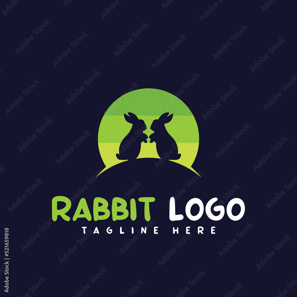 Two rabbits silhouette logo design illustration for company and community logo