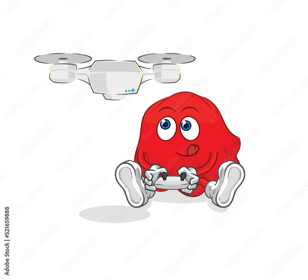 Obraz premium red cloth with drone character. cartoon mascot vector